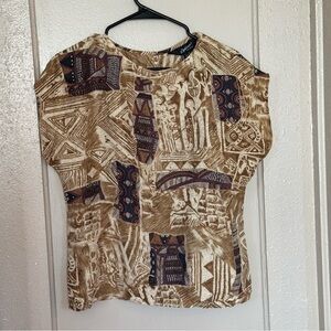 VTG 100% Silk 90s‎ Blouse Warm Earth Tone Women’s S